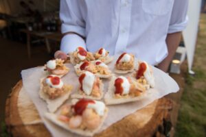 Canapes at raynham in walled garden venue hire space