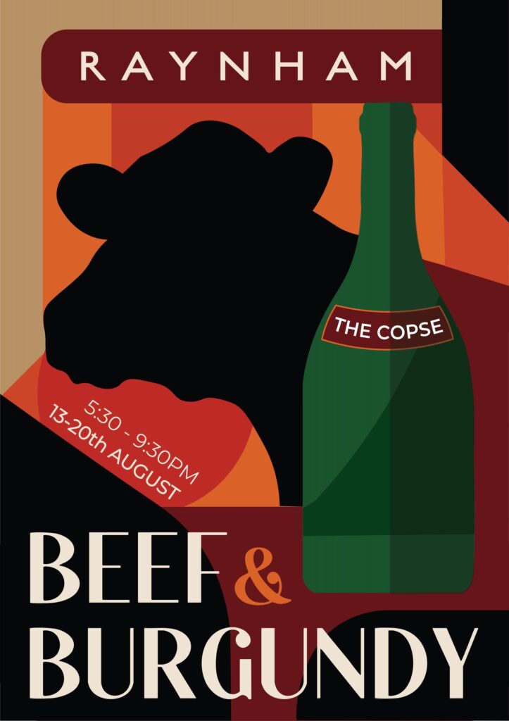A flyer for Beef & Burgundy at Raynham